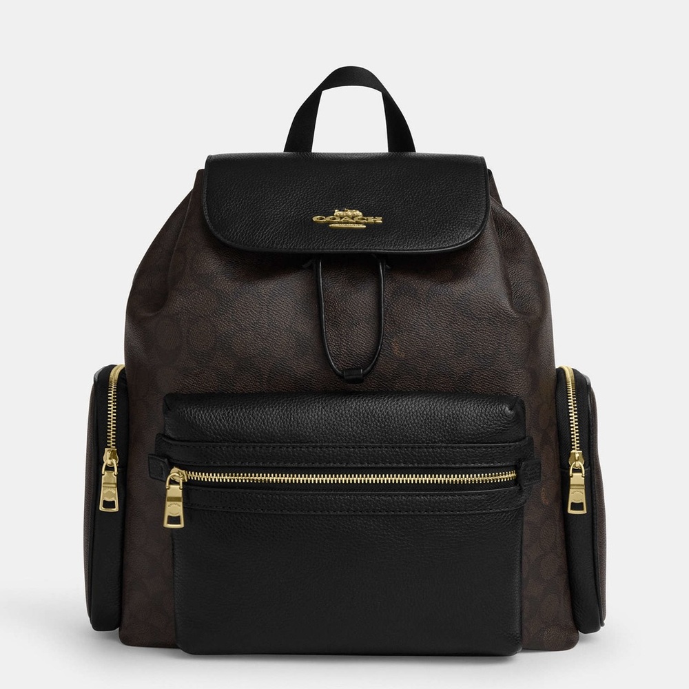 Coach Black and Brown Backpack with Gold Accents